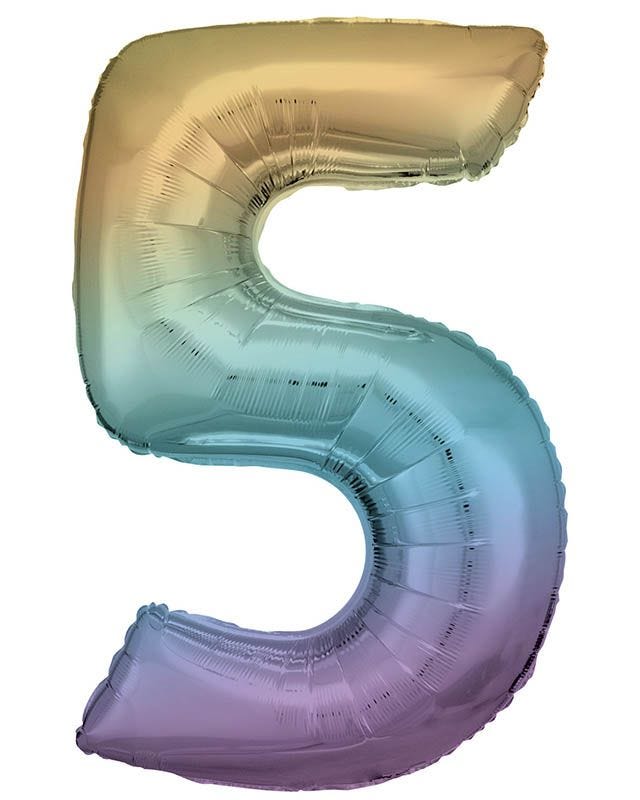 Pastel Rainbow Number 5 Balloon - 34" Foil