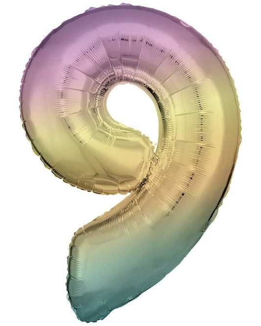 Pastel Rainbow Number 9 Balloon - 34" Foil