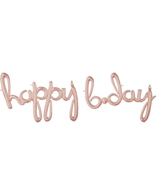 Rose Gold 'Happy Bday' Script Phrase Foil Balloons