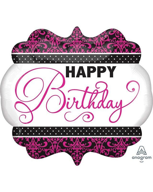 Black, Pink & White Birthday Supershape Ballon - 28" x 22" Foil