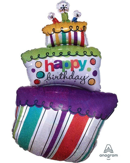 Funky Birthday Cake Holographic Supershape Balloon - 24" x 37" Foil