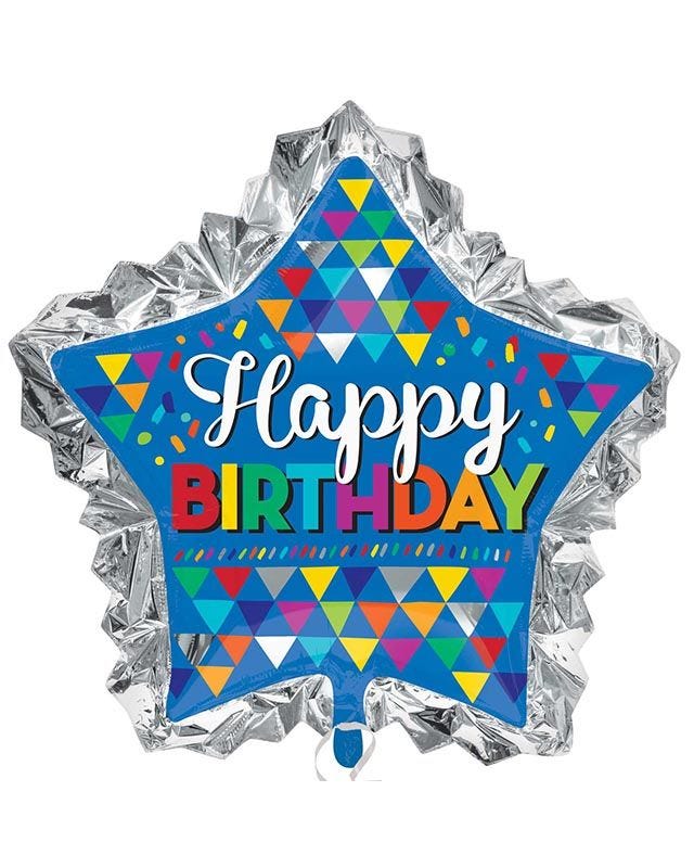 Happy Birthday Sketchy Supershape Balloon - 34" x 32" Foil