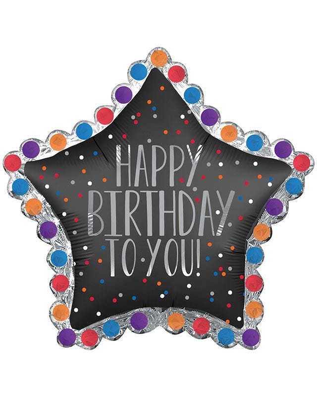 Happy Birthday Satin Star Supershape Balloon - 34" x 32" Foil