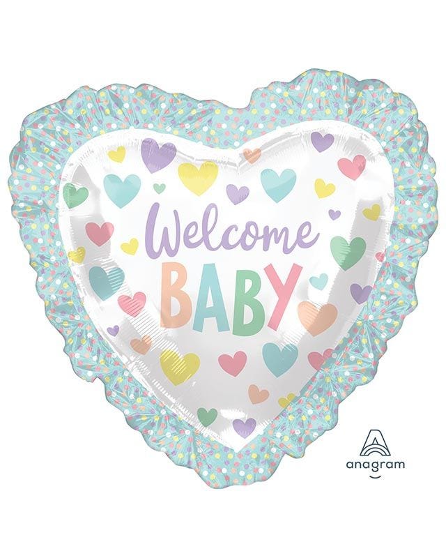 Welcome Baby Ruffle Heart Supershape Balloon - 28" x 28" Foil