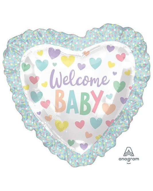 Welcome Baby Ruffle Heart Supershape Balloon - 28" x 28" Foil