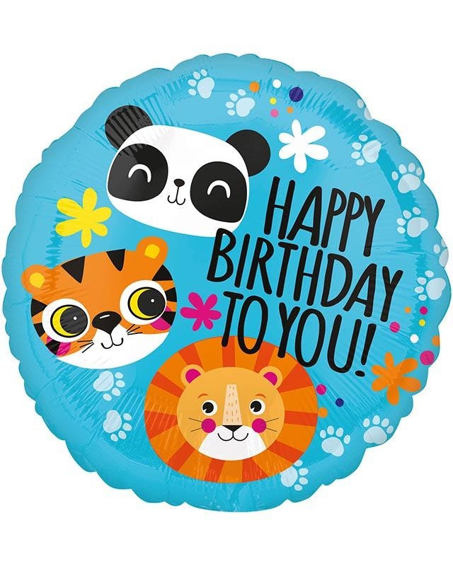 Lion, Tiger & Panda Birthday Balloon - 18" Foil