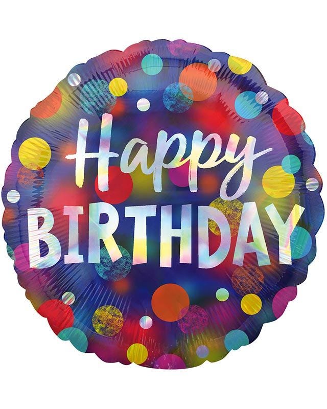 Happy Birthday Party Dots Iridescent Balloon - 18" Foil