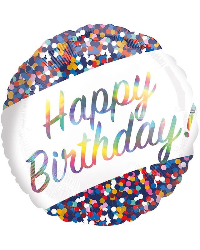 Confetti Holographic Happy Birthday Balloon - 18" Foil