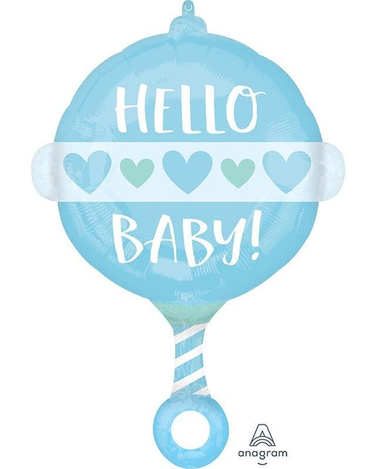 Blue Baby Rattle Shaped Balloon - 17" x 24" Foil