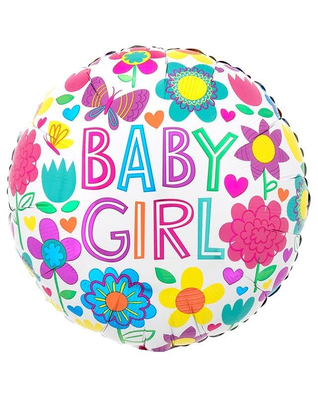 Baby Girl Floral Butterfly Balloon - 18" Foil