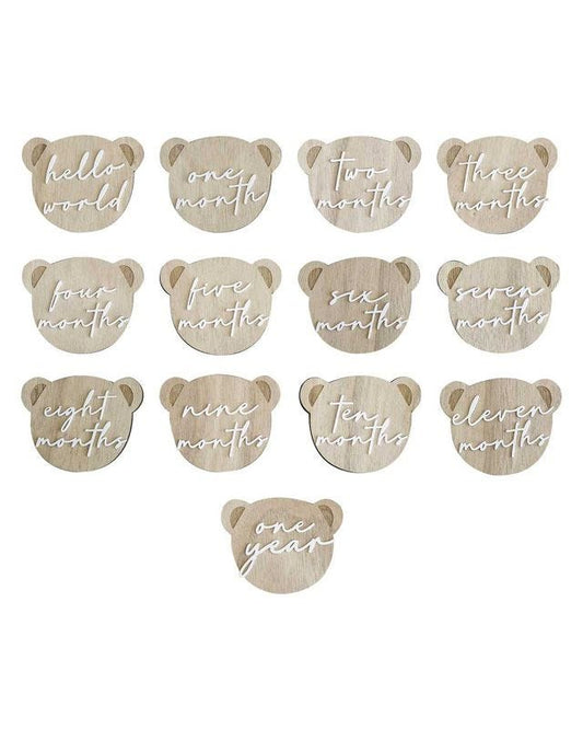 Teddy Bear Wooden Baby Milestone Signs - 8.1cm x 10cm (13pk)