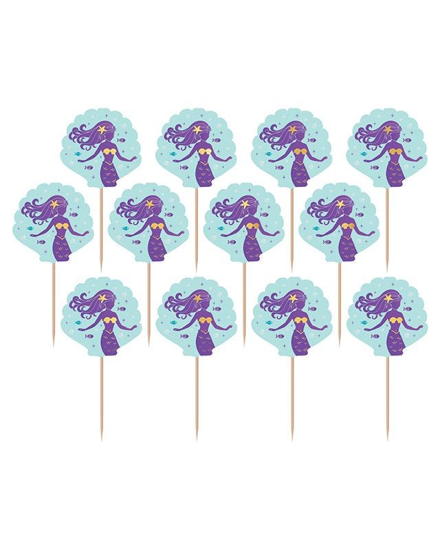 Mermaid Wishes Foil Cupcake Picks - 9cm (24pk)