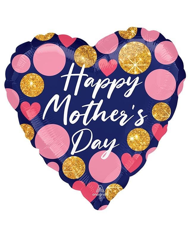 Happy Mother's Day Navy Glitter Dots Jumbo Balloon - 28" Foil