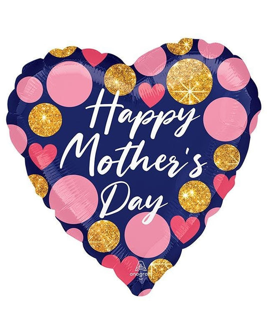 Happy Mother's Day Navy Glitter Dots Jumbo Balloon - 28" Foil