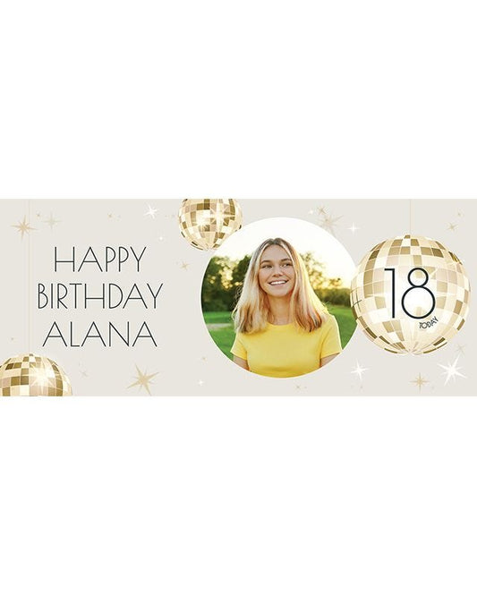 Cream & Gold Disco Ball 18th Birthday Personalised Banner