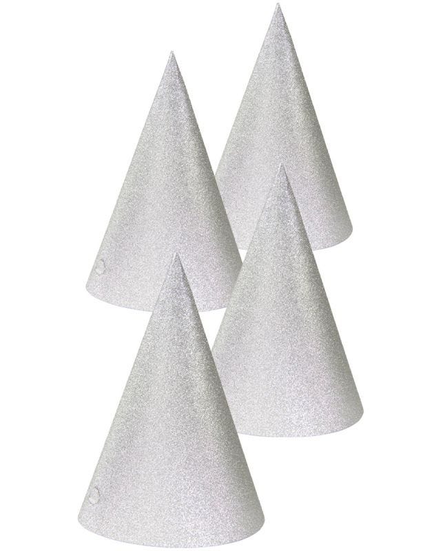 Glitter Silver Party Hats (4pk)