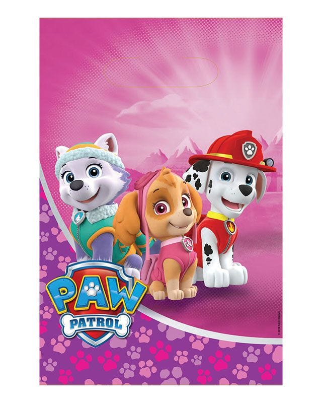 Pink Paw Patrol Plastic Party Bags (8pk)