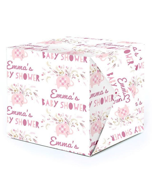 Floral Pink Elephant - New Baby Personalised Wrapping Paper