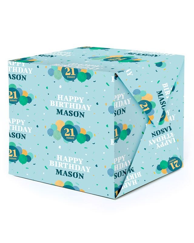 Blue Balloons 21st  Birthday Personalised Wrapping Paper