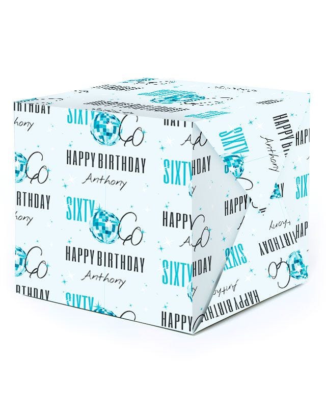 Blue & Silver Disco Ball 60th Birthday Personalised Wrapping Paper