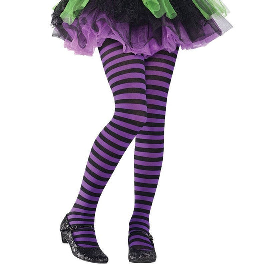 Black & Purple Striped Tights - Child One Size