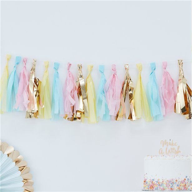 Pick & Mix Pastel & Gold Tassel Garland - 2m