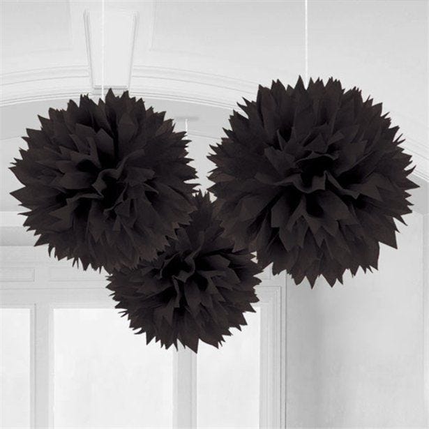 Black Pom Pom Decorations - 40cm (3pk)