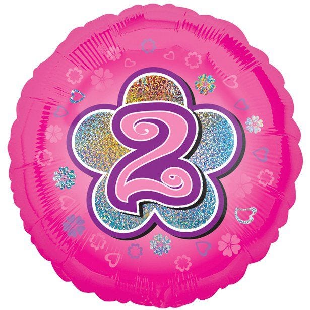 Age 2 Pink Flowers Balloon - 18" Foil