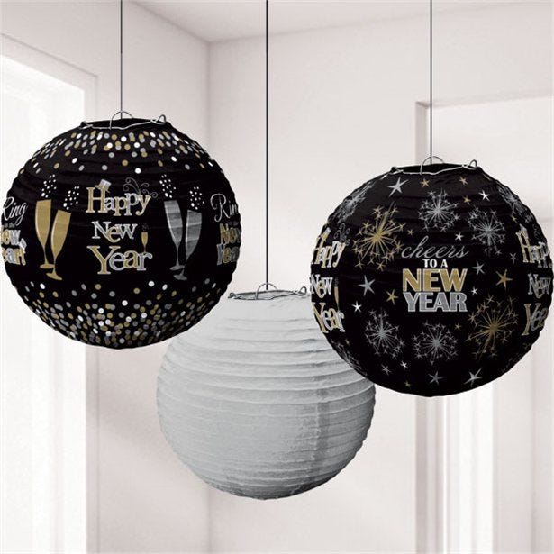 Metallic New Year's Eve Lantern Decorations - 24cm (3pk)