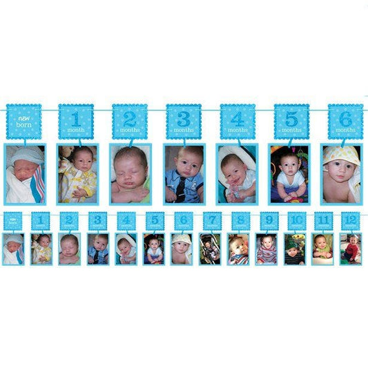 Boy's 1st Birthday Blue Glitter Garland Photo Holder - 3.7m