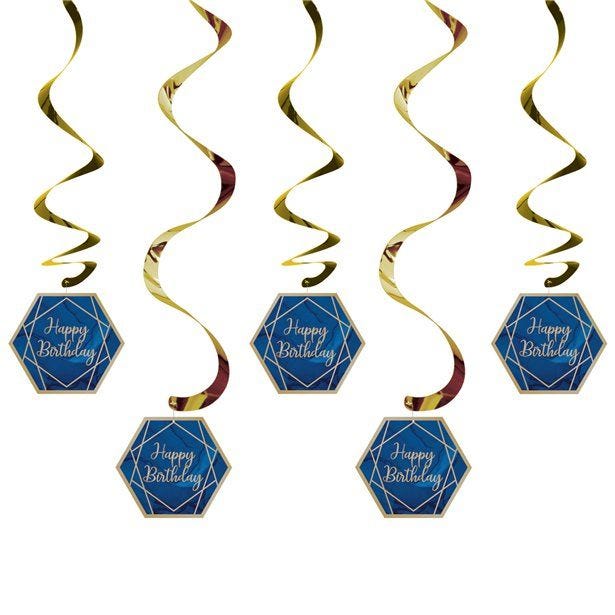 Navy & Gold Geode 'Happy Birthday' Hanging Swirls (5pk)