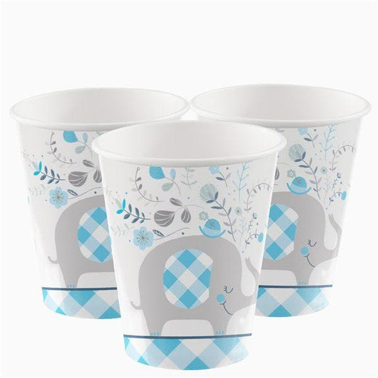 Blue Floral Elephant Paper Cups - 266ml (8pk)