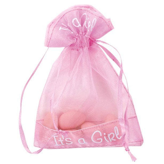 It's A Girl' Organza Pouch - 9.5cm x 13cm (10pk)